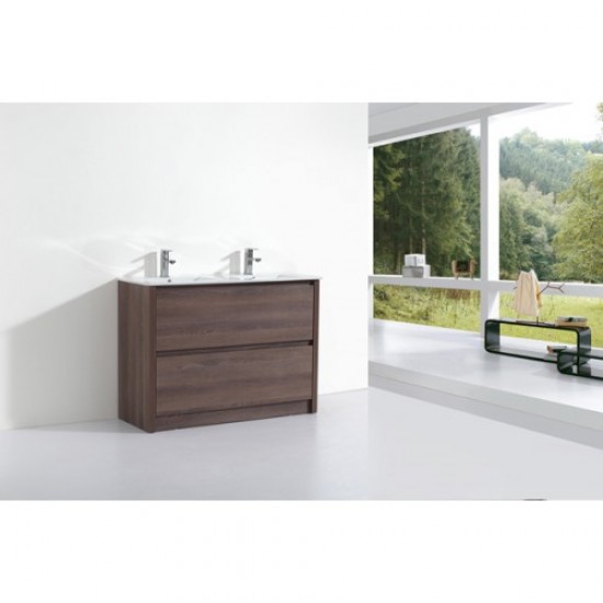 TB 1200mm Plywood Floor Standing Vanity With Double Ceramic Basin Dark Oak